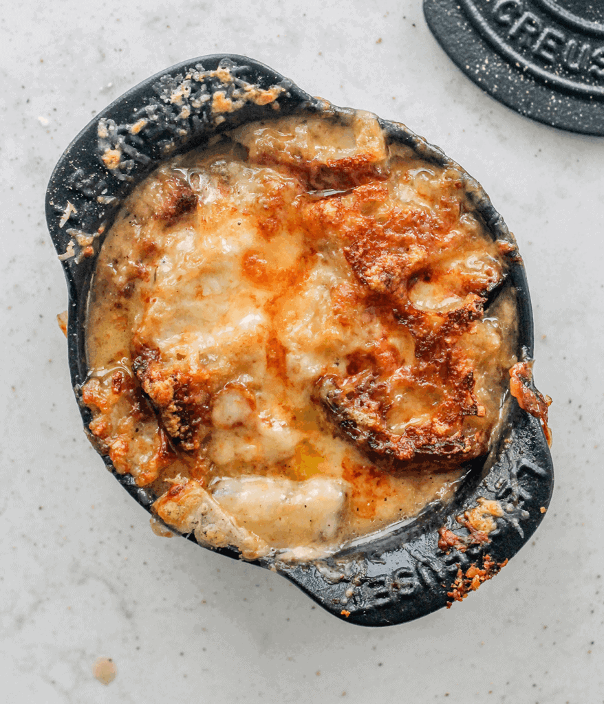 mini french onion soup  from above