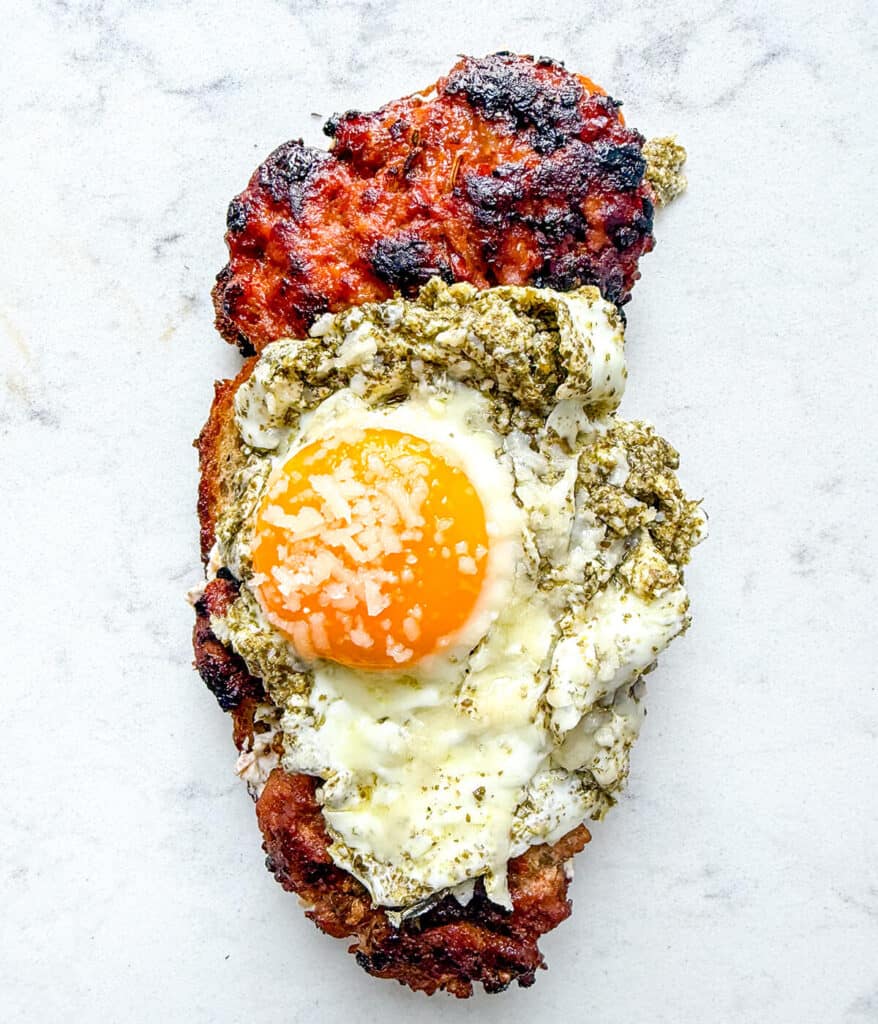 opened layered ingredients for sausage breakfast sandwich