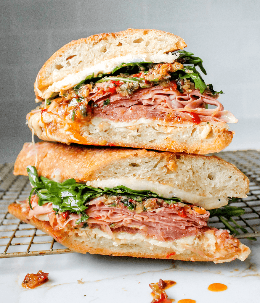 Stacked italian muffaletta sandwich
