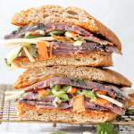 Bánh Mì style sandwich stacked on top of each other