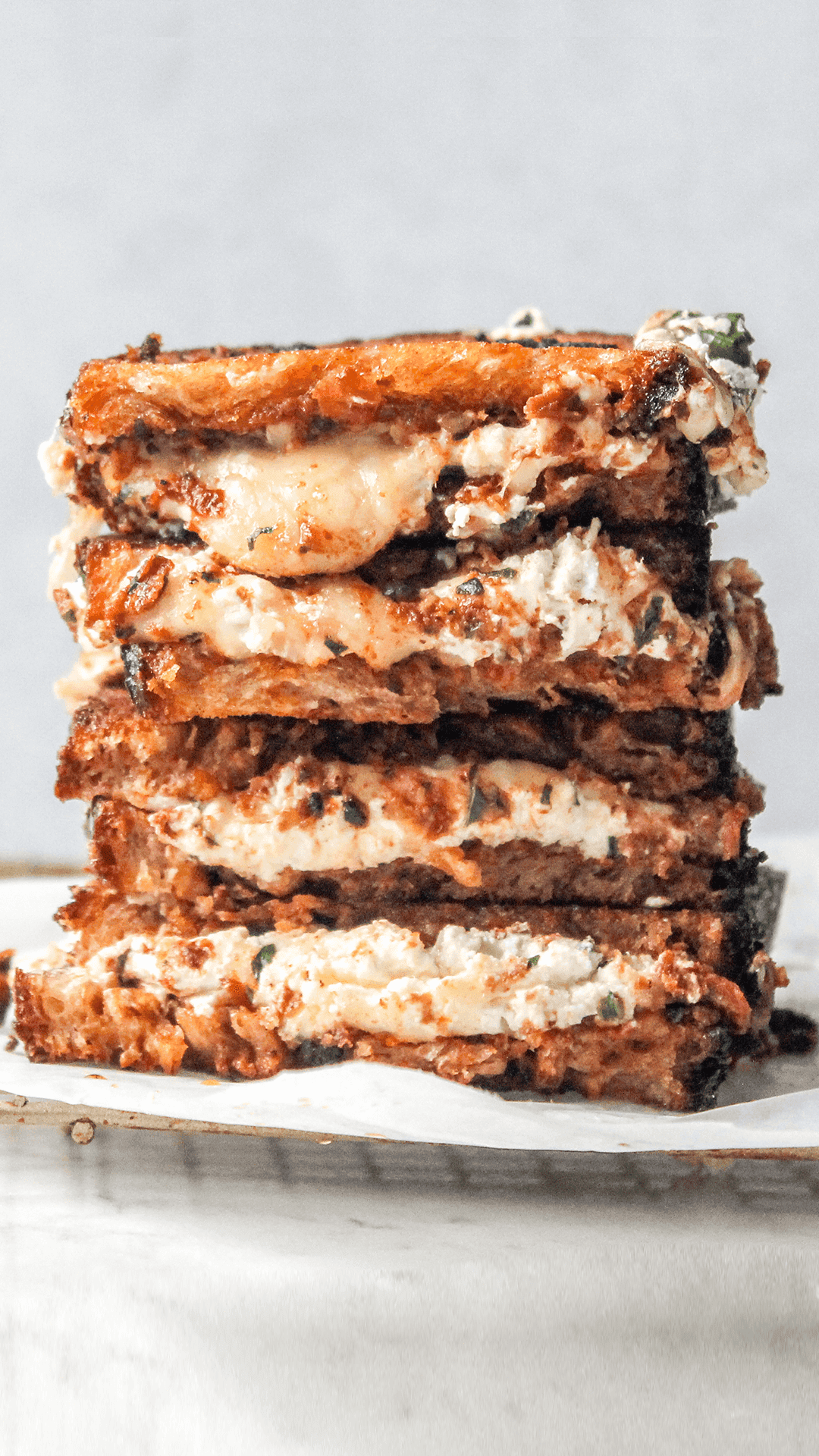stacked Sundried tomato goat cheese grilled cheese