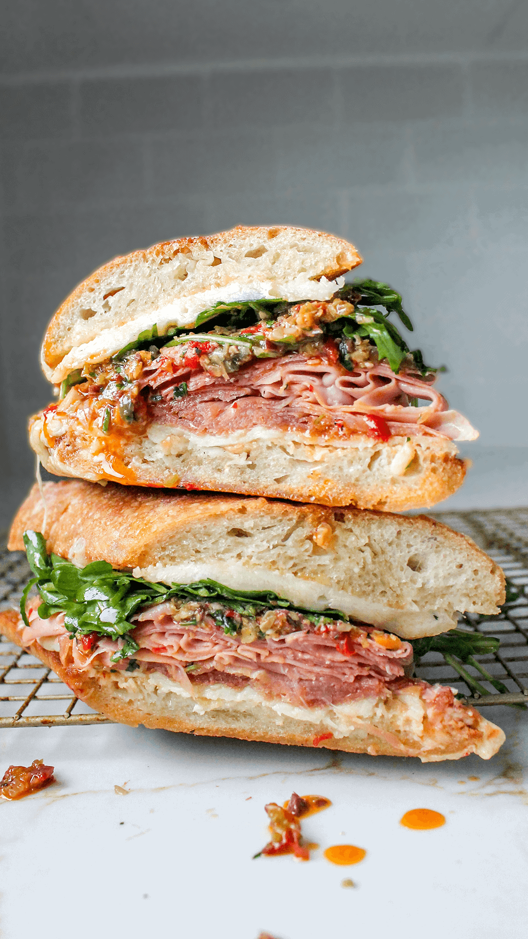 Stacked Italian muffaletta sandwich
