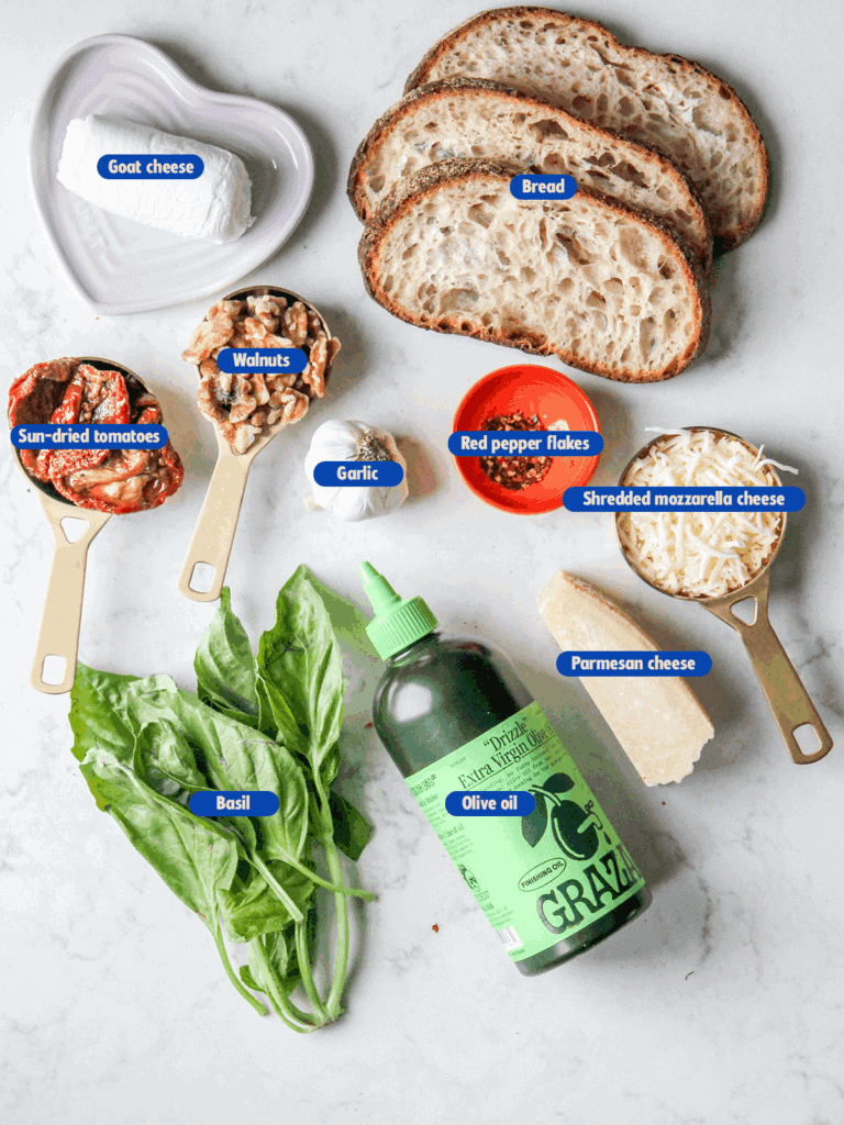 ingredients listed for sundried tomato grilled cheese