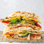 marinated vegetable and cottage cheese stacked sandwich