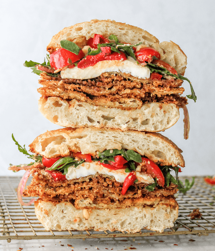 fried eggplant sandwich stacked