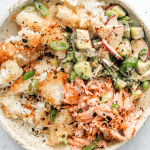 bowl of crispy rice salmon
