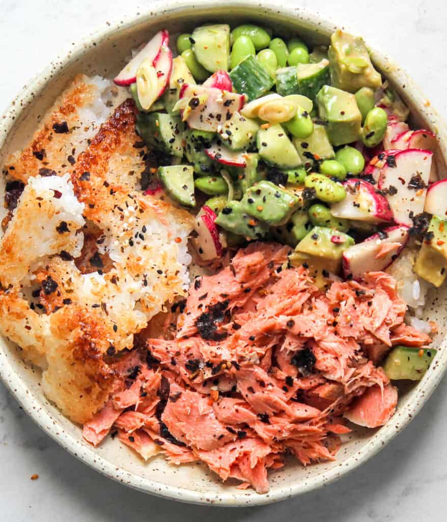 salmon crispy rice bowls
