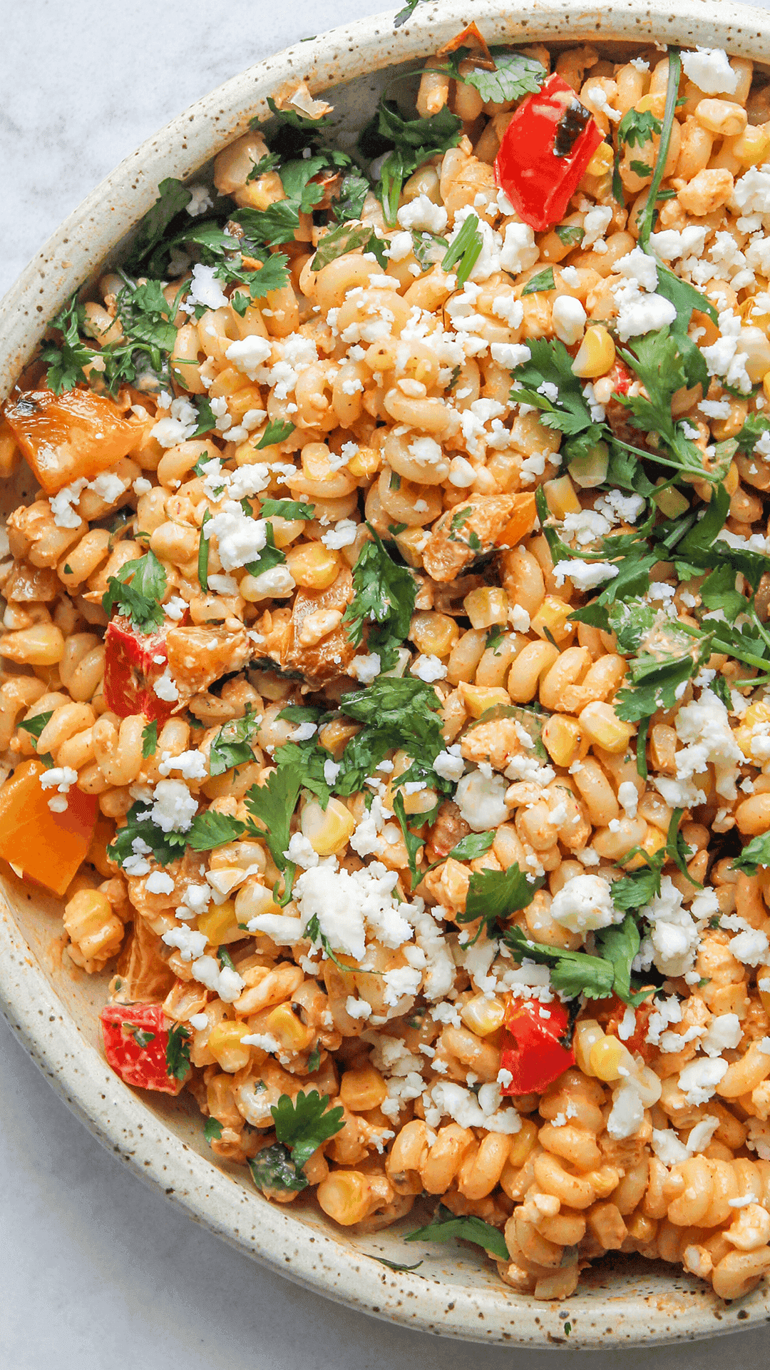 close up of Elote pasta salad