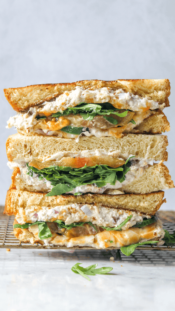 Stacked Jalapeño cheddar tuna salad sandwich