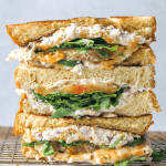 stacked Jalapeño cheddar tuna salad sandwich
