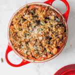 cocotte filled with breadcrumb stuffed tomatoes