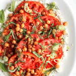 a plate with chickpea tomato cottage cheese salad
