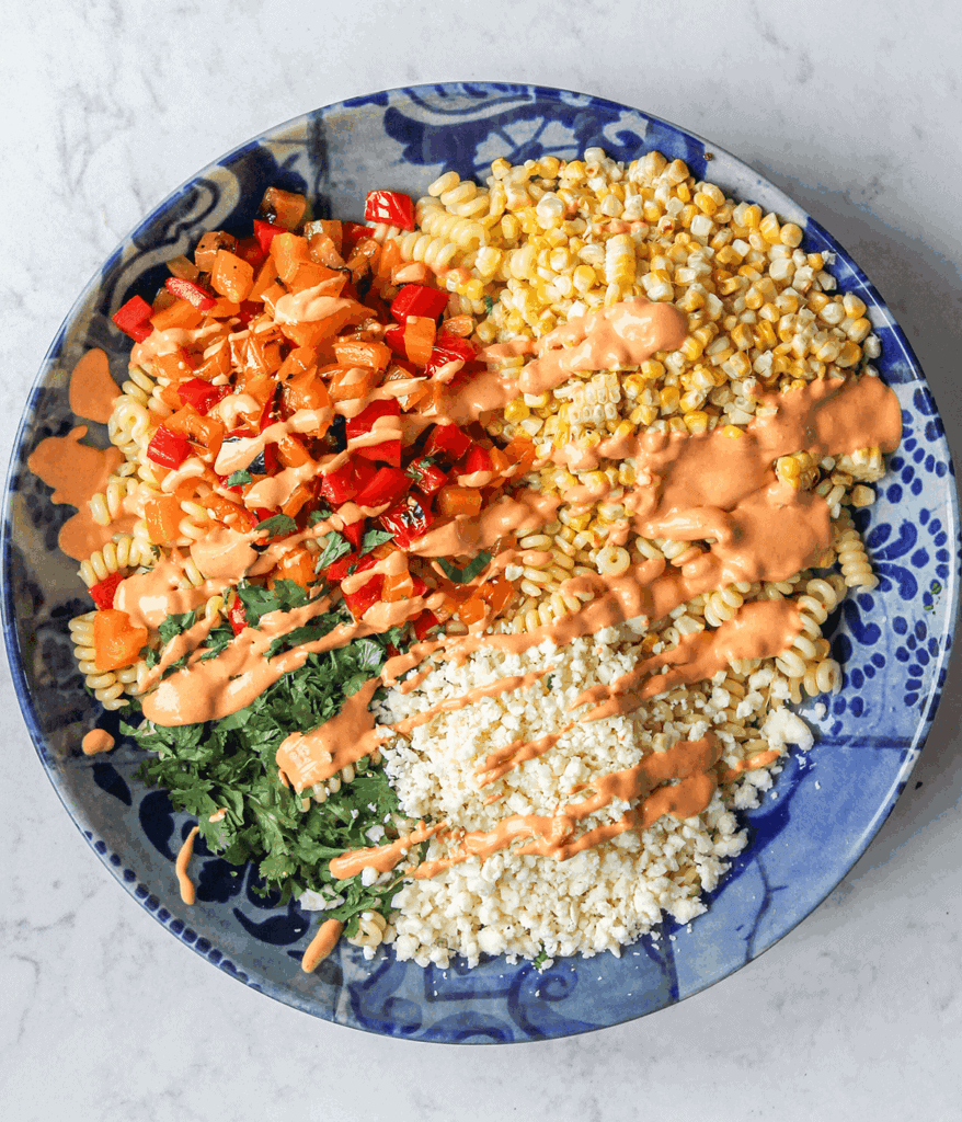 dressed Elote pasta salad