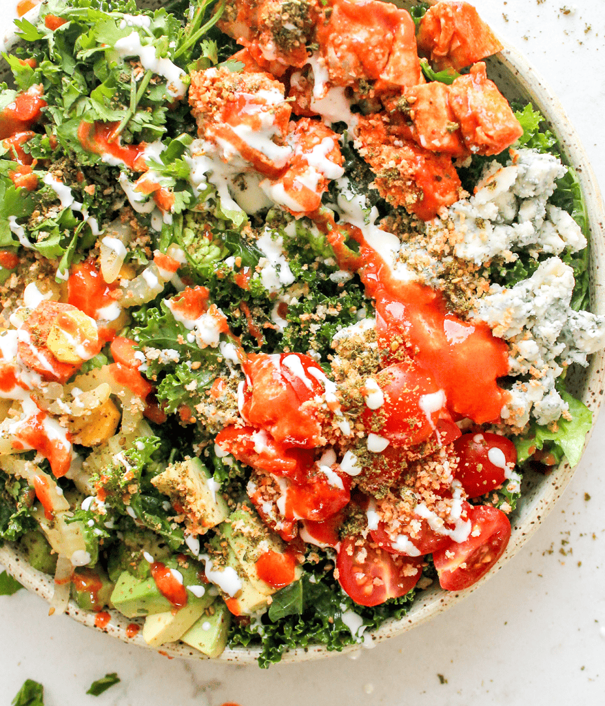 Close-up image of buffalo chicken salad.