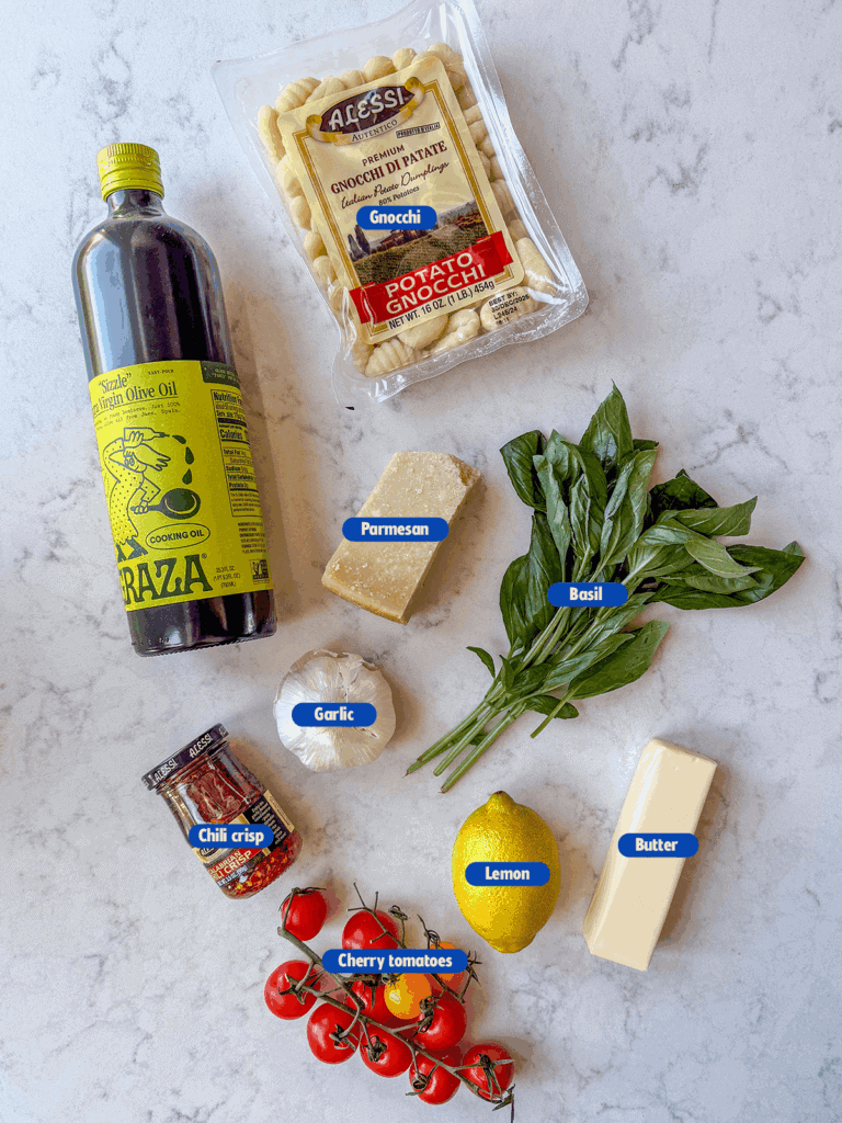 labeled ingredients for spicy tomato gnocchi
