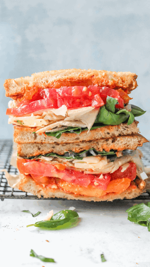 stacked romesco turkey sandwich