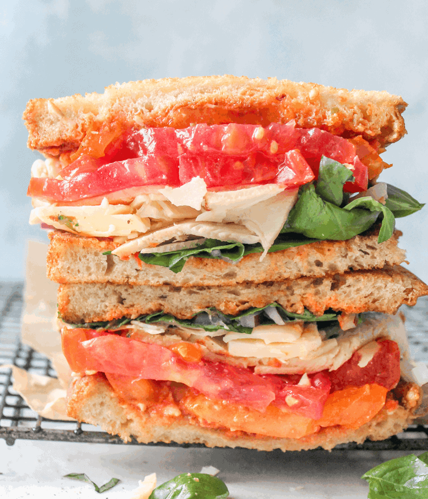 stacked romesco turkey sandwich