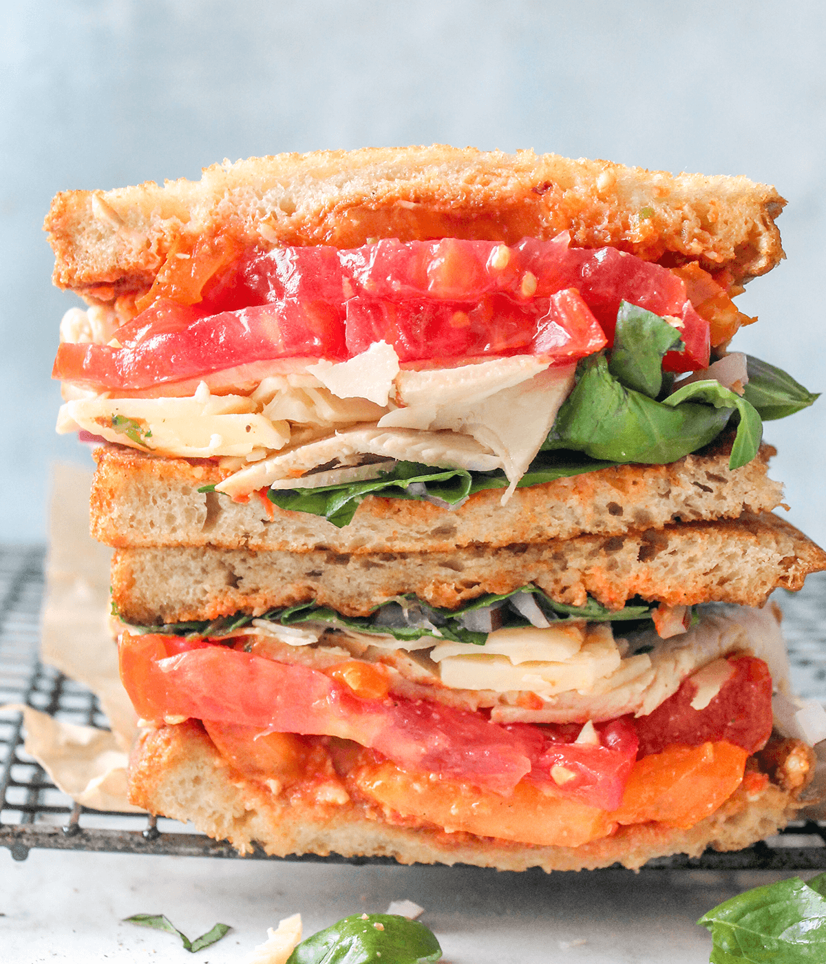 stacked romesco turkey sandwich