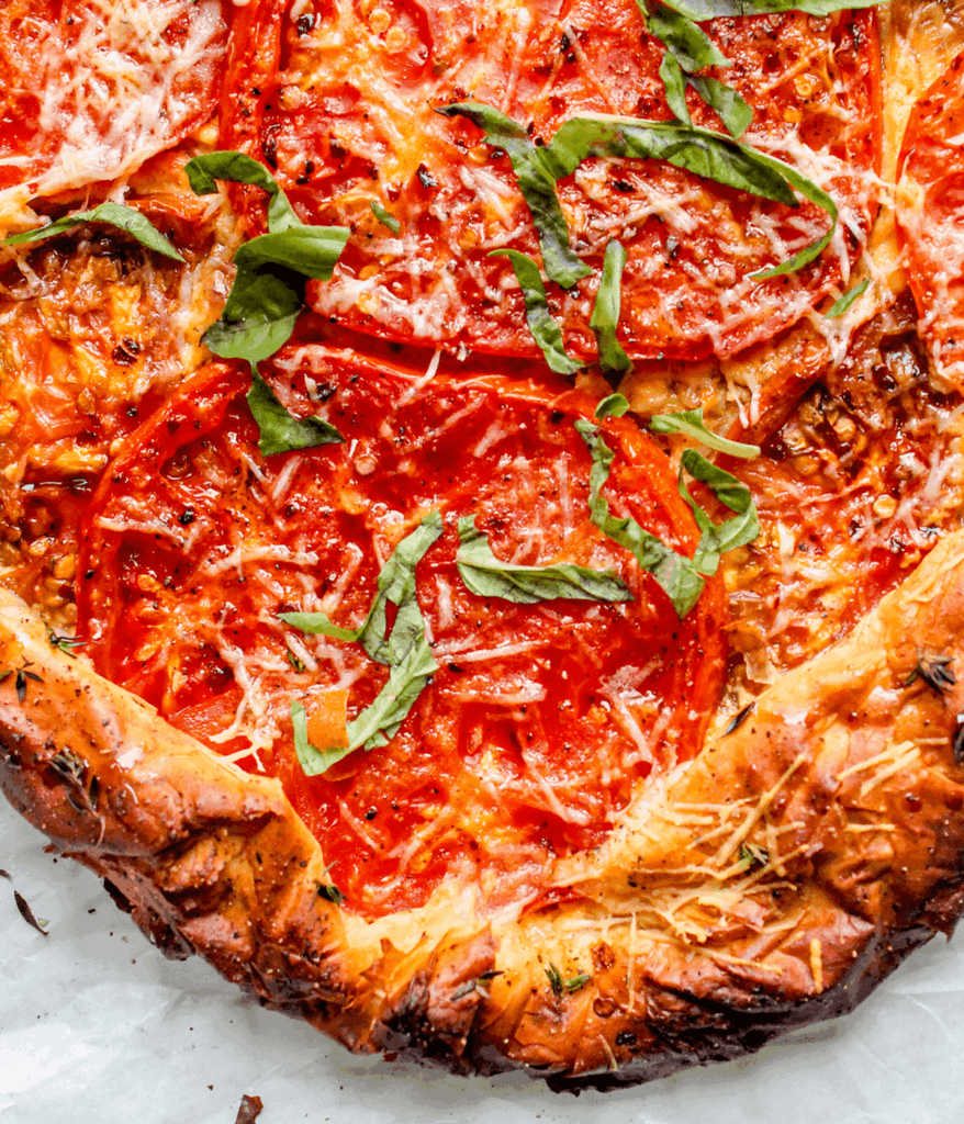 close up of a summer phyllo tomato tart