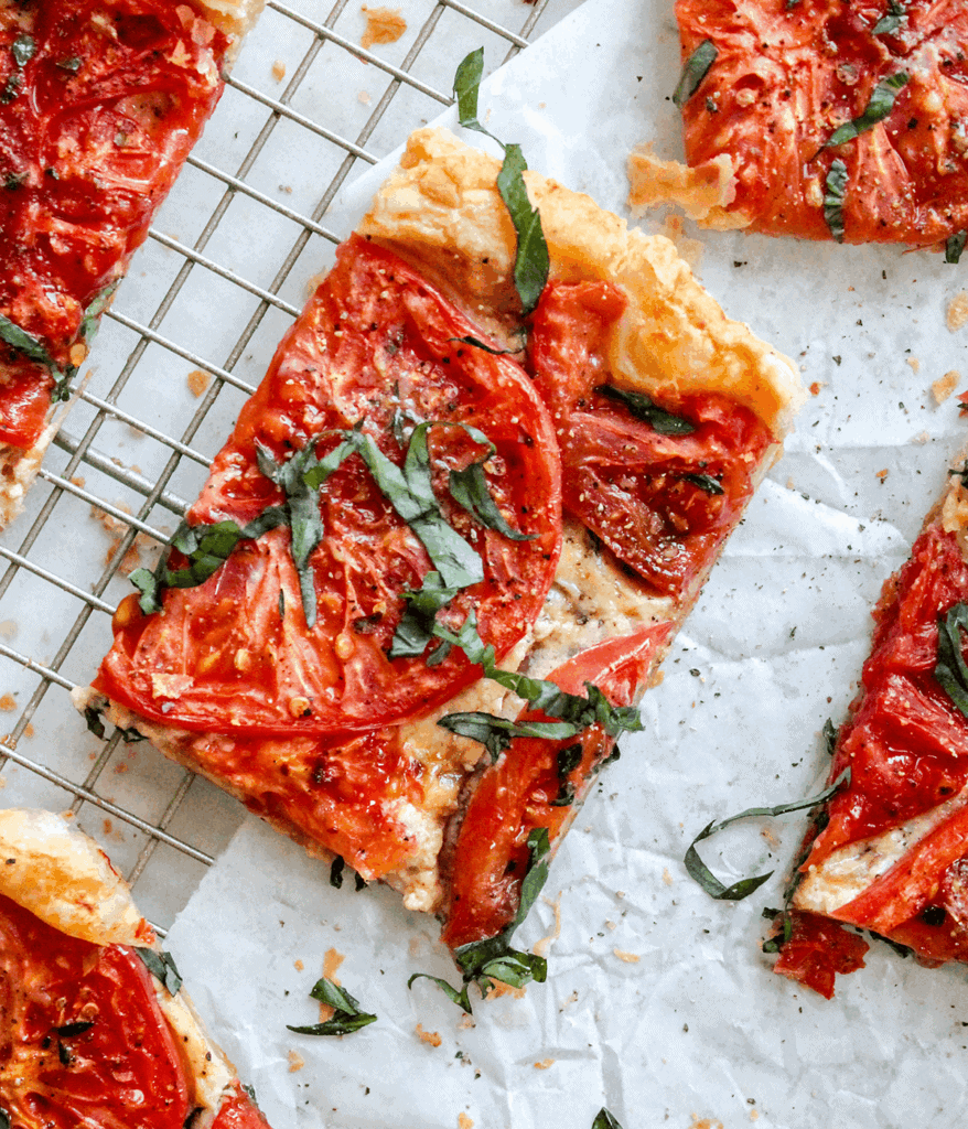 slice of puff pastry tomato tart