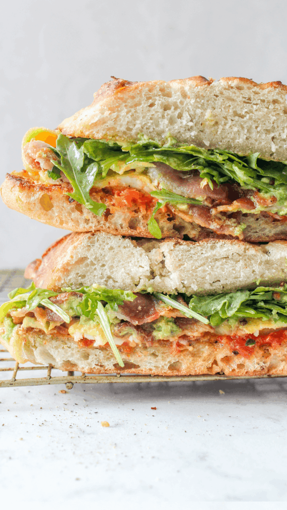 close up of sundried tomato breakfast sandwich