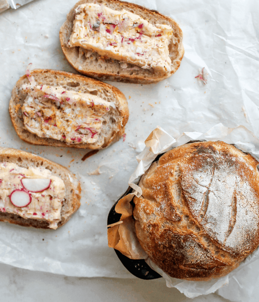 sourdough loaf and radish butter