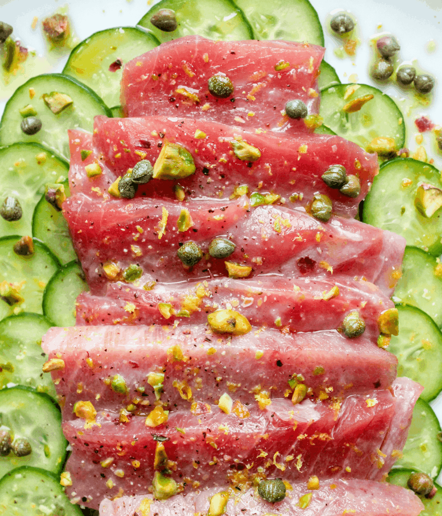 close up of tuna crudo
