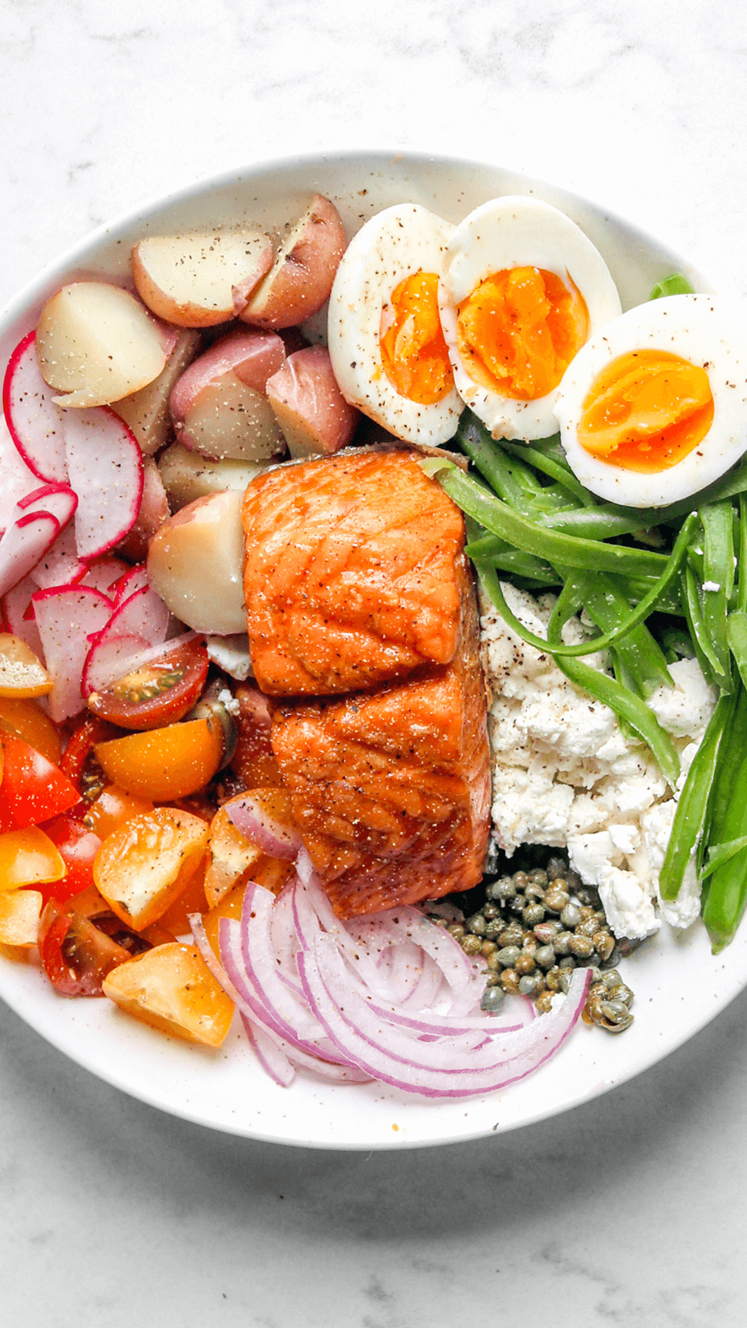 close up of maple smoked salmon salad