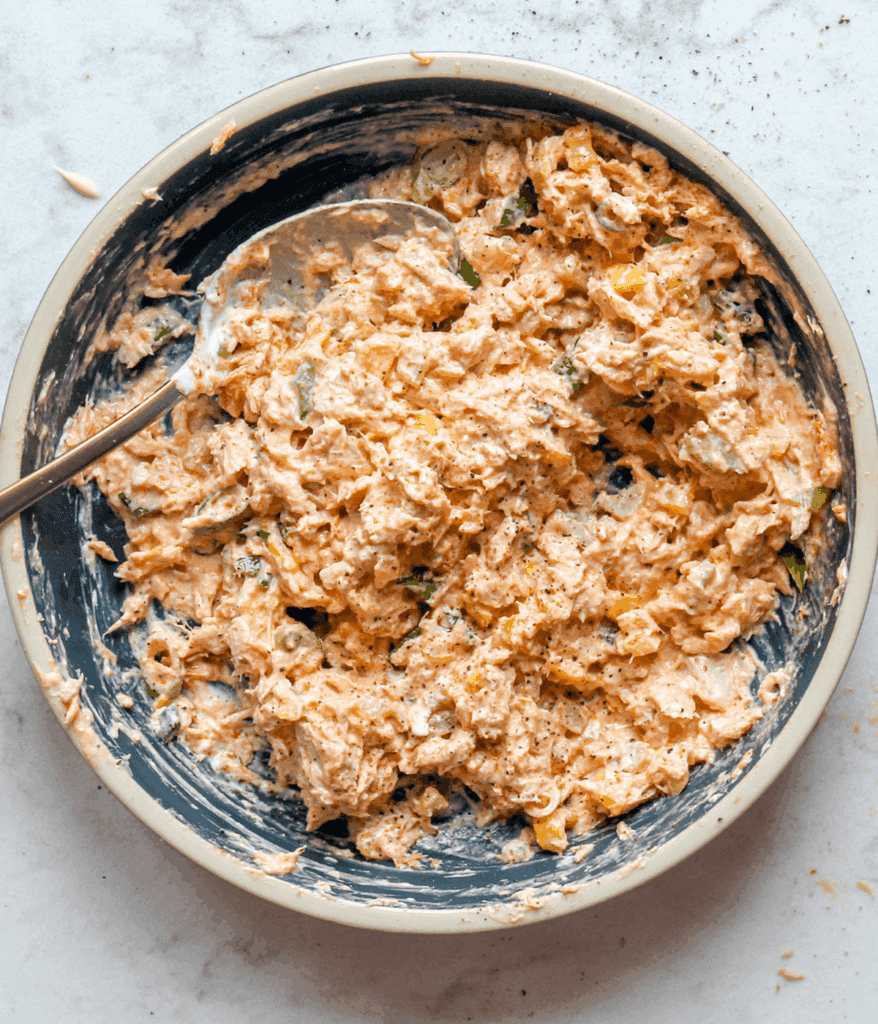 mixed tuna in a bowl for Spicy tuna salad sandwich