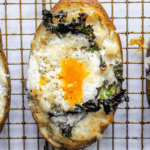 close up of kale breakfast baked potato