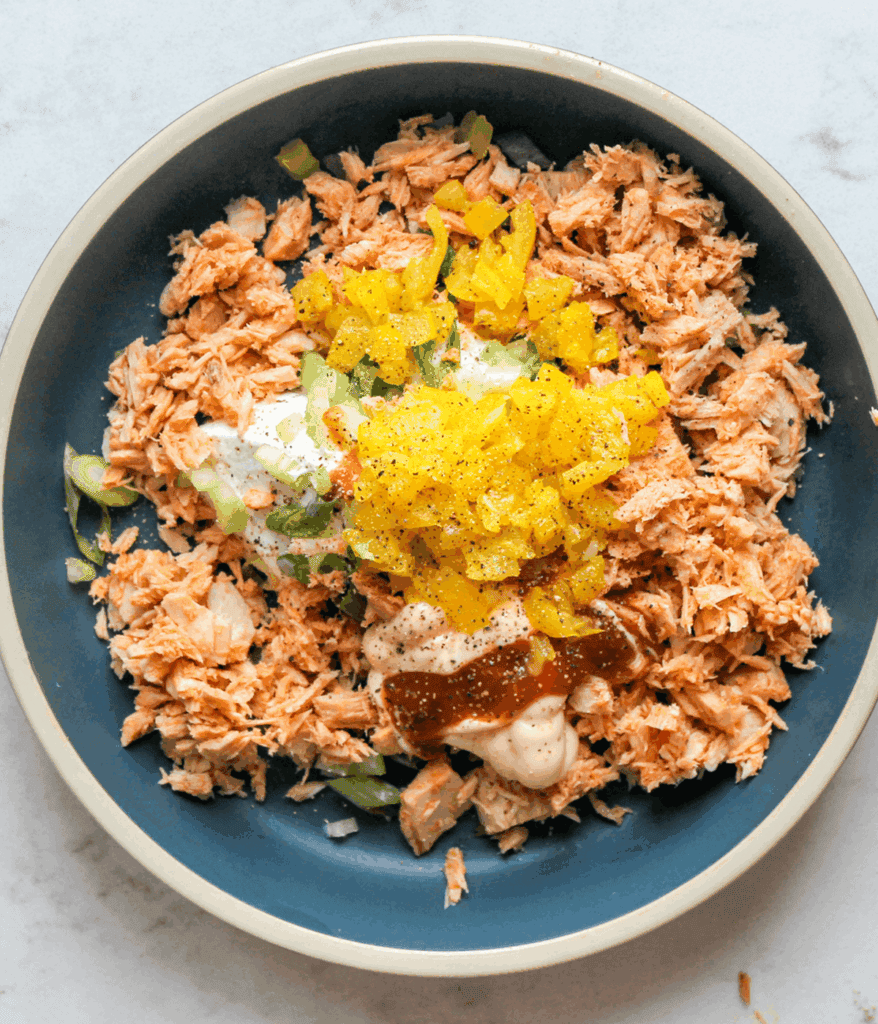tuna salad in a bowl for Spicy tuna salad sandwich