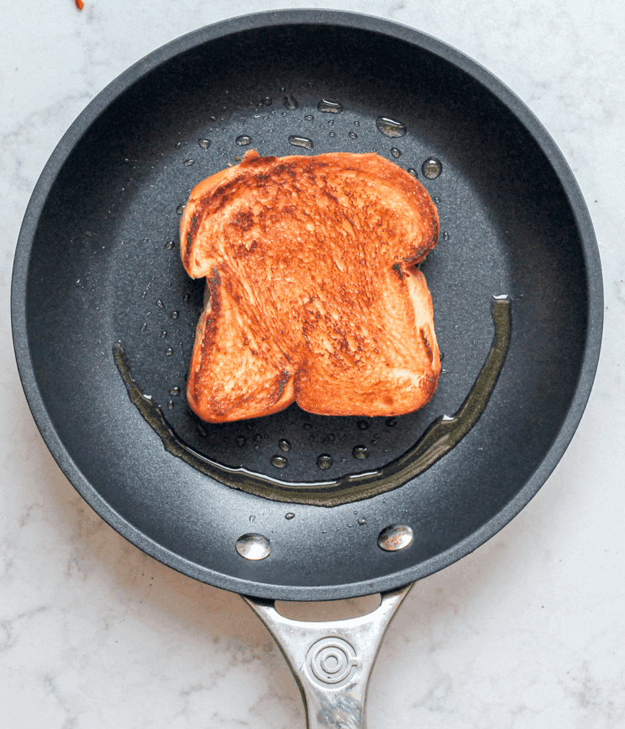 bread in a skillet for Spicy tuna salad sandwich