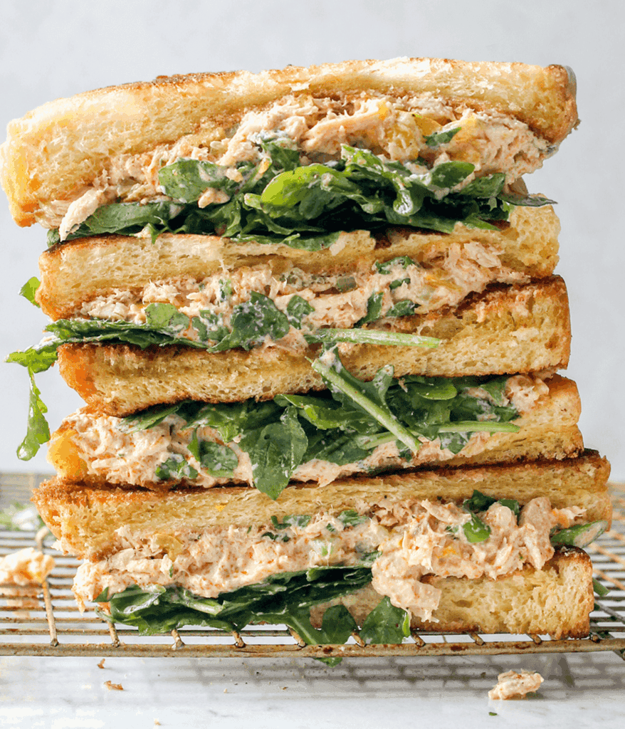 stacked Spicy tuna salad sandwich