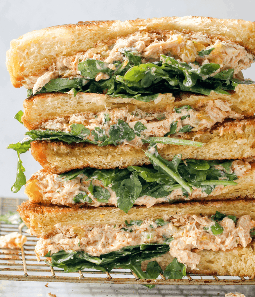 stacked spicy tuna salad sandwich