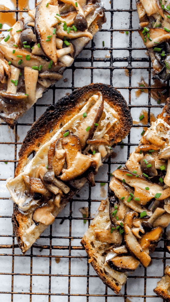 close up of mushrooms on toast