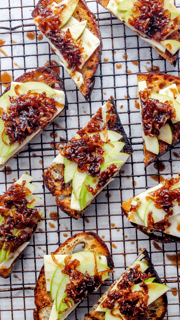 Cheesy Caramelized Onion & Apple Toasts