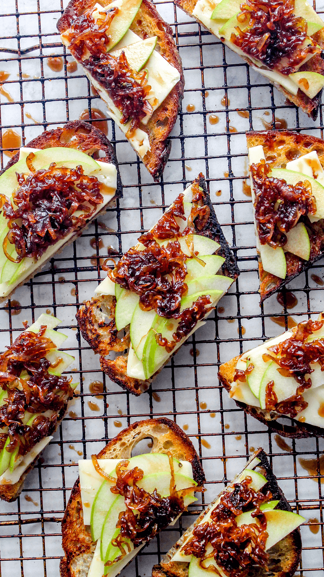 Cheesy Caramelized Onion & Apple Toasts