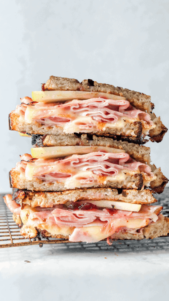 stacked fancy grilled ham and cheese