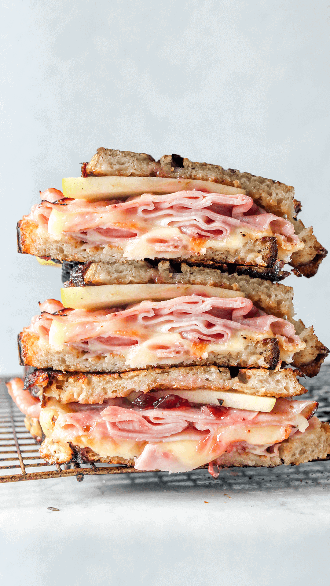 stacked fancy grilled ham and cheese