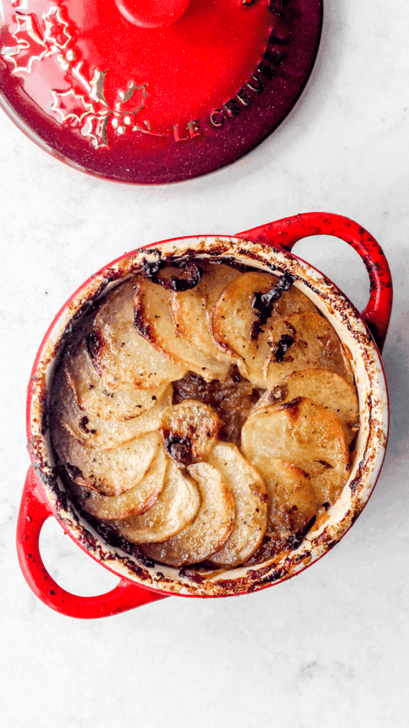 close up of cocotte french potatoes