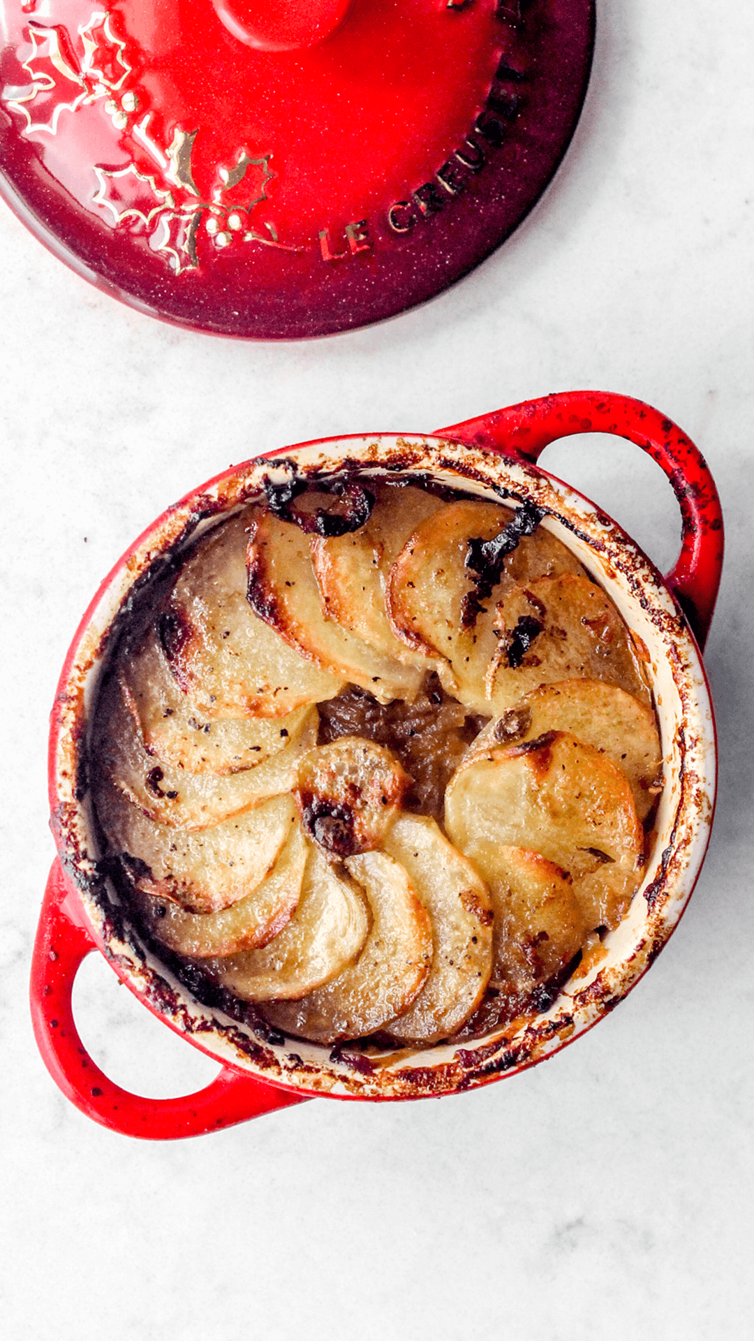 close up of cocotte french potatoes