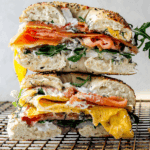 stacked smoked salmon egg sandwich