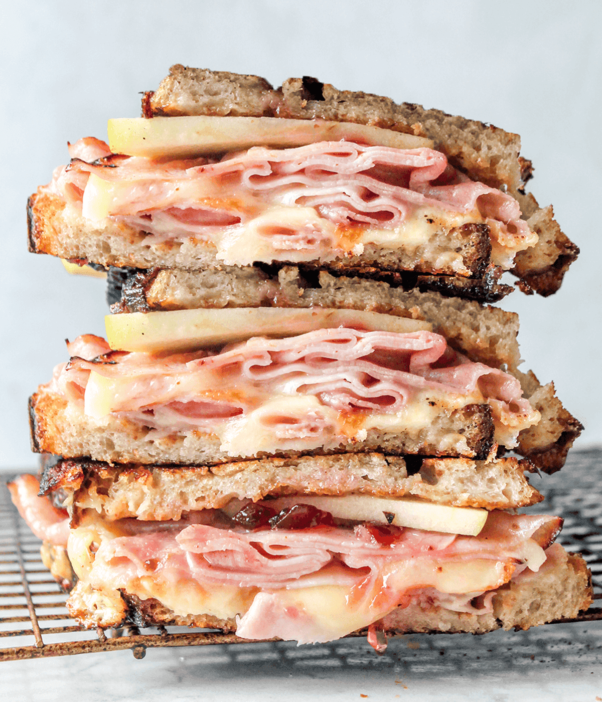 stacked fancy grilled ham and cheese