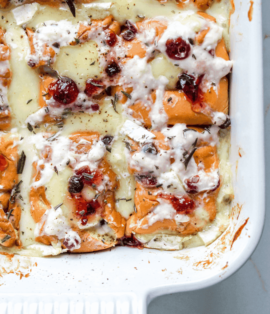 close up of cranberry brie pull apart rolls