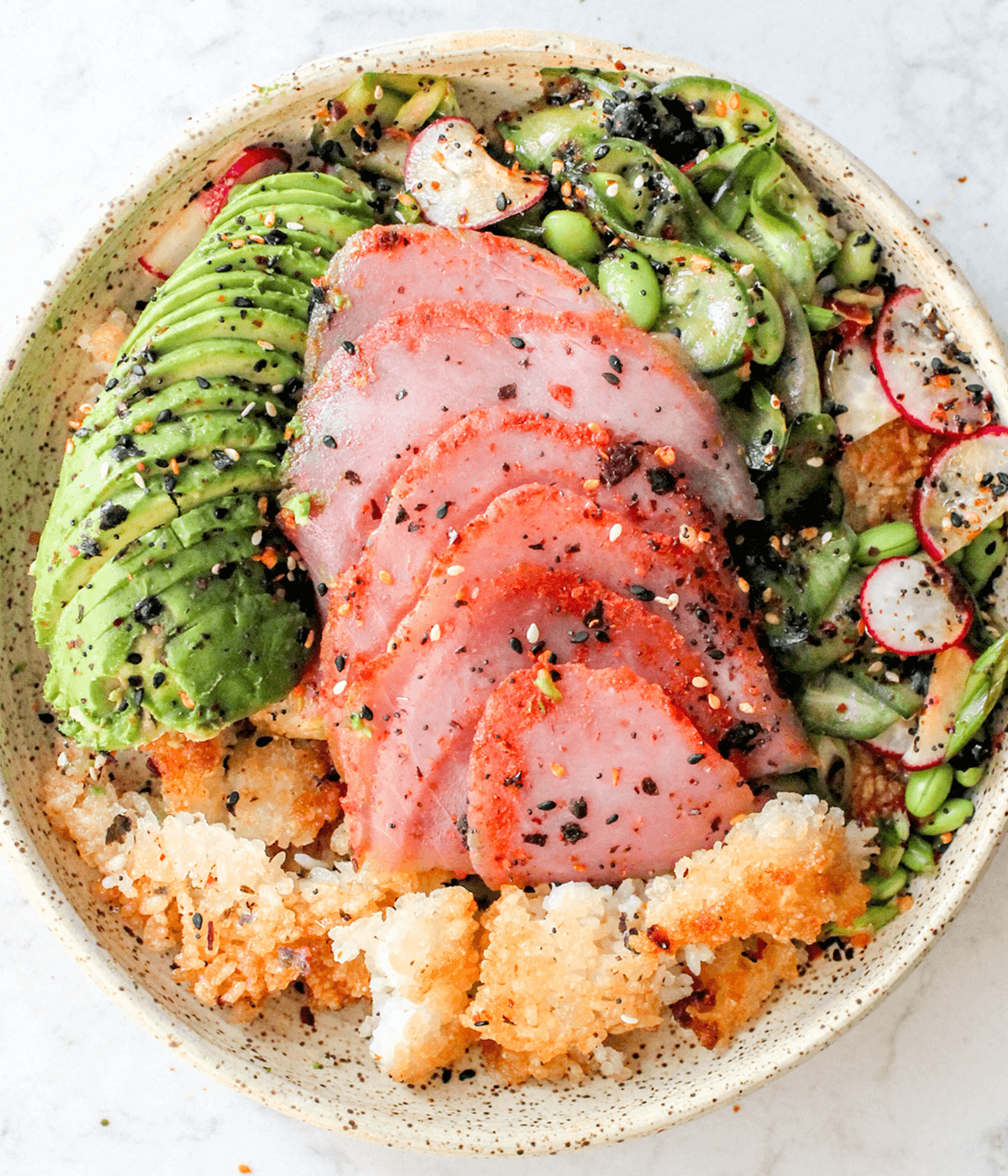 spicy tuna crispy rice bowl