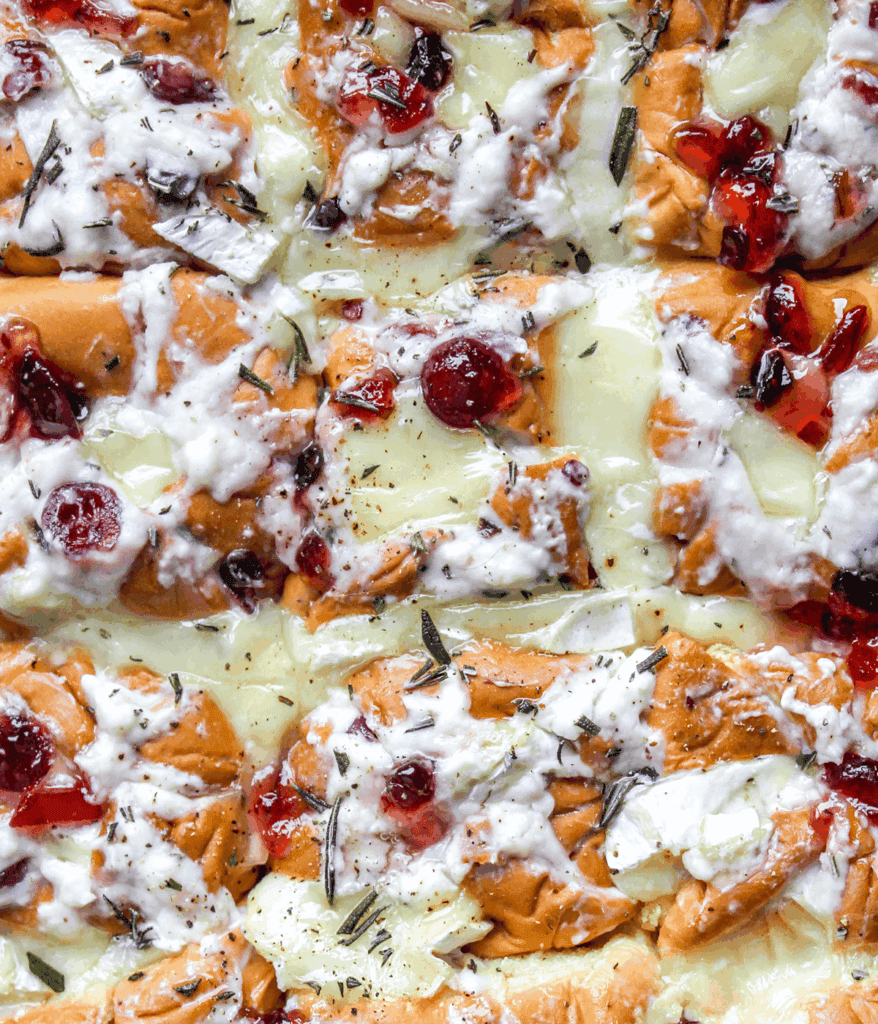 close up of cranberry brie pull apart rolls