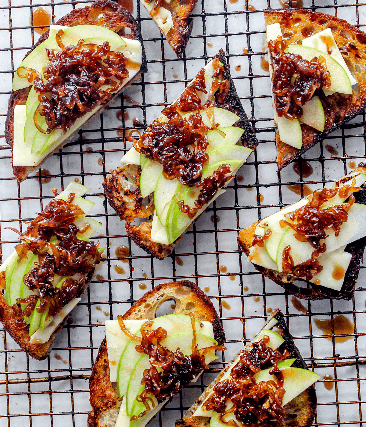 Cheesy Caramelized Onion & Apple Toasts