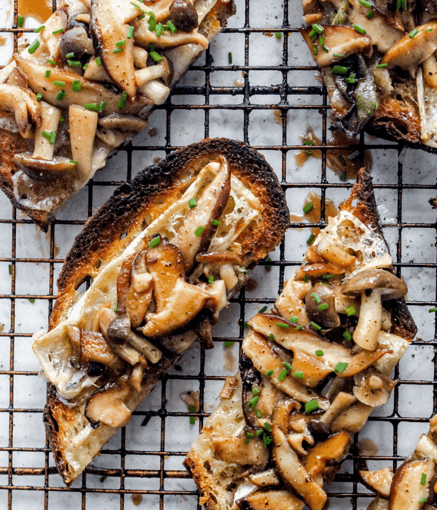 close up of mushrooms on toast