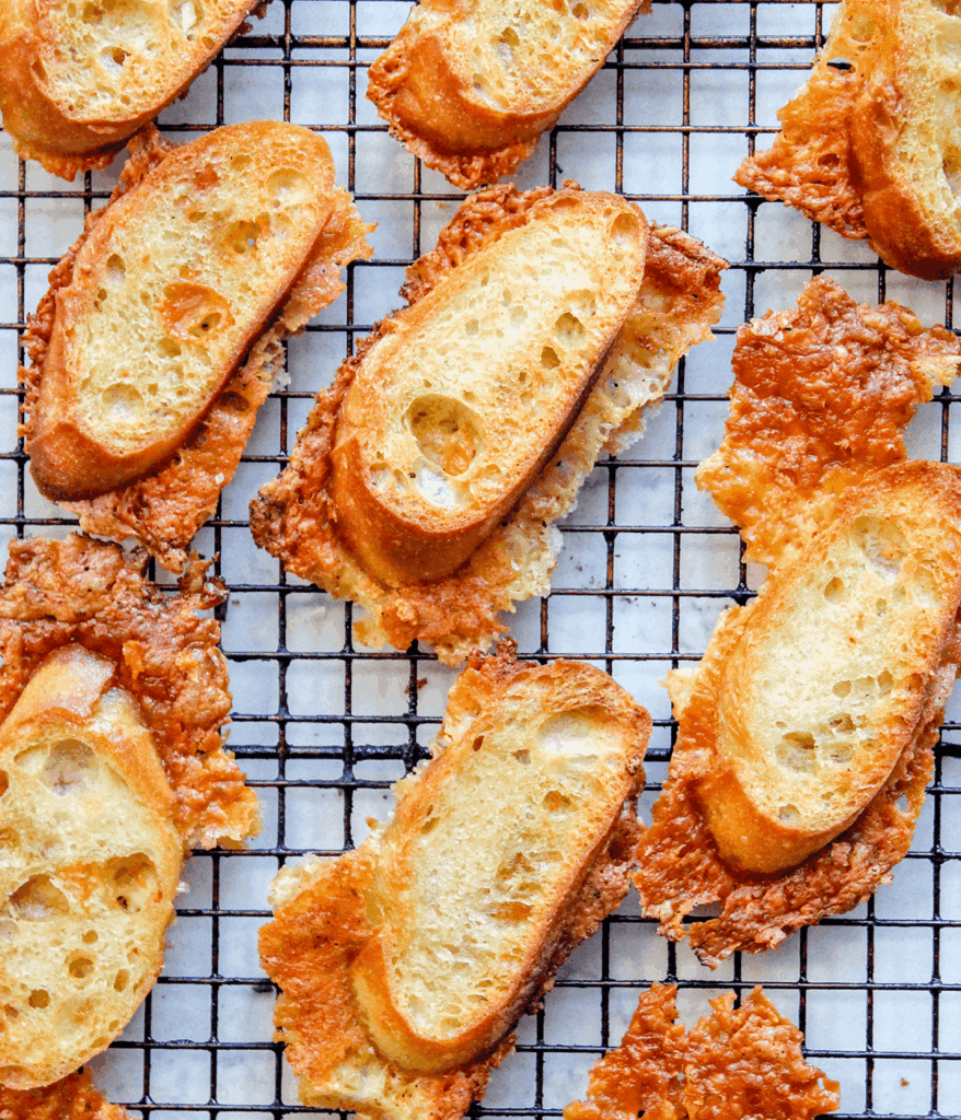 Asiago crusted crostinis