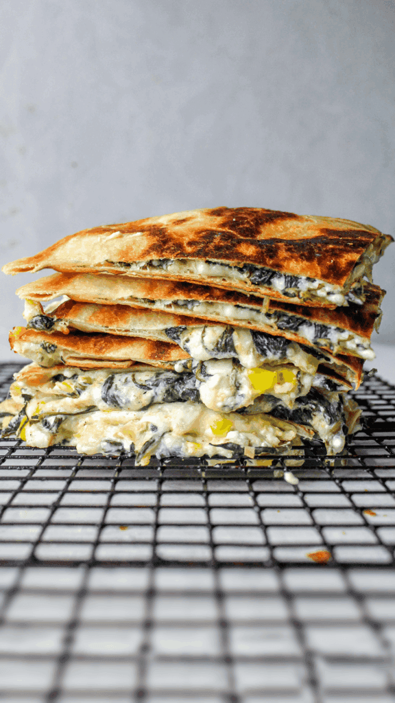 stacked Spinach artichoke quesadilla